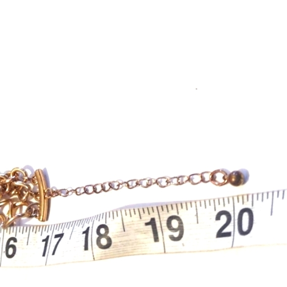 VINTAGE 3-STRAND GOLD-TONE DARK PINK SPECKLED STONE COLLAR 17-20" NECKLACE - Picture 6 of 8